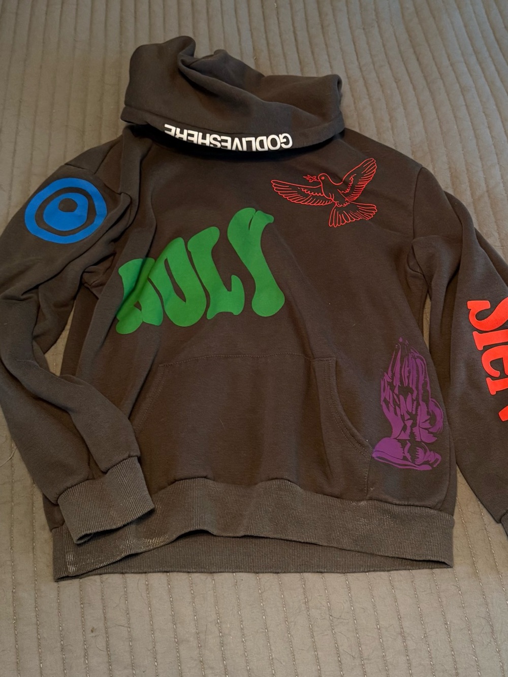 Graphic Brown Hoodie with Multicolor Prints